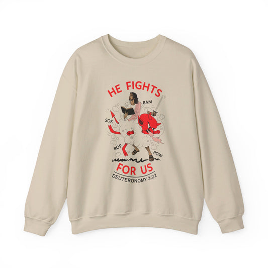 He Fights for Us Unisex Crewneck - Sand/Gray