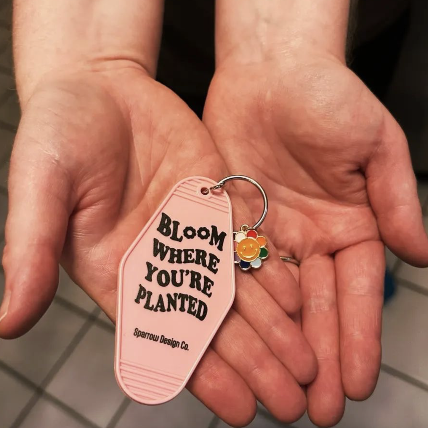 Bloom Where You're Planted Motel Keychain