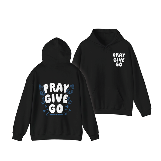 Pray Give Go Unisex Hoodie - Black/Caroline Blue